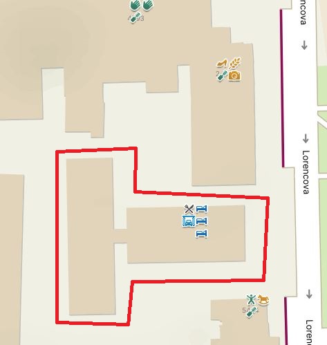 Mapa pokrytí LDS Lorencova – vyznačený objekt bytového domu Lorencova 3791, Zlín